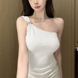 Hot Diamond Slanted Shoulder Sling Vest Woman 2025 Summer Thai Hottie Shoulder Blouse Unique Beauty