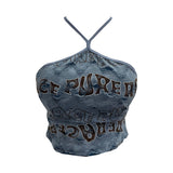 Real Shooting Spice Girls Letter Printing To Make Old Hole Hanging Neck Sling Vest Short With Chest Cushion Top 6672