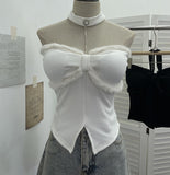 Real Shooting Christmas Birthday Red Hanging Neck Hair With Chest Pads Bra Vest Open Fork Short Coat 9318