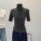 Korean Simple Half-High-Neck Short-Sleeved T-Shirt Female Commuter New Summer Slimming Inside And Bottom Shirt