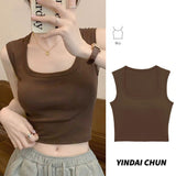Summer New Generous Tie Sling Vest Commuting Slim Thin Open Umbilled Collar Collar Sexy Blouse Woman