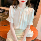 Summer New High-End Loose Thin Temperament Short-Sleeved Shirt Female Small Lotus Leaf-Side Shirt Shirt
