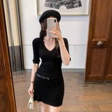 French High-End Sense V-Neck Knitted Dress Woman 2025 Summer New Beautiful Beautiful Little Dress
