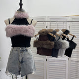 Small Version Of The Tight Hair Hanging Neck Splicing Sling Sling Vest Hottie Sexy Short Sleeveless Top 2800