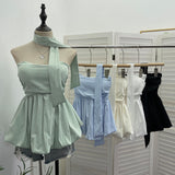 Real Shooting Pure Lust Wind Hanging Neck Tie With Chest Vest With Chest Skirt Swing Thin Wrapped Chest Sleeveless Top 9131