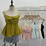 Real Shooting Hong Kong Island Hottie Sling Vest Folded Short Skirt Shaved Meat Thin Sleeveless Top 3729