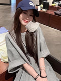 Gray Tie With Round-Neck Short-Sleeved T-Shirt 2026 New Casual Temperament Lazy Wind Loose Long Top