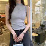 * Korean Half-High Collar Shoulder Thin Sleeveless Knitted Shirt Girls Summer 2025 Outside Wearing The Inside And Playing Bottom Vest