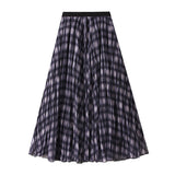 2025 Autumn Curry Lattice Half-Dress Woman Senior Sense A Word High Swing High Waist Thin Crobow Mid-Long Skirt
