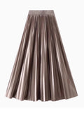 Tightening The Pearl Light Hundred Folded Half-Dressed Dress Woman 2025 Early Spring Glossy Color Color Hanging High Waist Thin Word Long Dress