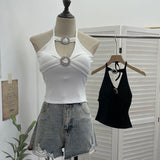 Real Shot With Chest Cushions Bare Back Hanging Neck Sling Vest With Hot Girls Hollow Short Sleeveless Top 1053