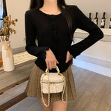 Autumn New Lace Open Shirt Sweater Early Spring Fresh And Gentle Repair Button Three-Dimensional Flower Knitting Top