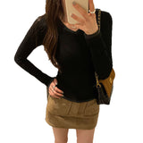 Unique Super-Looking Colliding Color Splicing V-Neck Long Sleeves With A Bottom Shirt Woman 2025 New Early Autumn Single T-Shirt Top