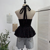 Real Shot Of Broken Flower Hanging Neck Strap Sling Sling Vest Hot Girl Low Breast With Chest Pad To Close The Waist-Lup Doll Shirt 9253