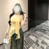 Lotus Side Yellow Flower Sling Small Vest Woman Summer Sleeveless Outside Wearing Design Short Spice Girl Top