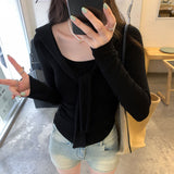 Small Design Sense Navy Collar Shawl Long-Sleeved T-Shirt Woman 2025 Early Autumn New Folds To Collect Beautiful Small Tops