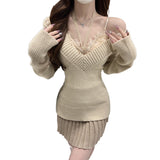 2026 Early Spring V Tie With Long Sleeve Folded Knitted Shirt Girl Autumn And Winter Sexy Inside Repair Waist Design Tide