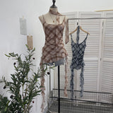 Real Shooting Mesh Lattice Asymmetric Slings Women Summer New Vest Repair Ribbon Hanging Neck Sleeveless Top 8160