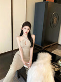 Temperament Cross-Hanging Neck Dress Woman Spring Hottie Knitted Skirt Female Sexy Tight Ass Long Dress