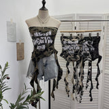 Real Shooting Hottie Camouflage Letter Print Chest Vest With Chest Pad Irregular Ribbon Short Top 8088