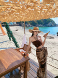 Island Lazy Holiday Suit Female Hottie Short Breast Vest Irregular Print Half-Body Dress Two-Set