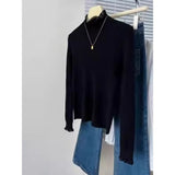 Half-High Collar 2026 Spring Bottom-Bottomed Knitted Shirt Women's Wooden Ear Design Feel Soft Glutinous Top
