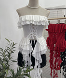 Real Shooting Hottie Belt Lotus Side Splicing Lace Bra Vest Word Shoulder Ribbon Short Coat 8013