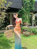 Holiday Holiday Dopamine Beauty Island Holiday Atmosphere Gradually Color Sunset Tie Dye Mesh Sling Skirt