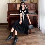 Large-Size Fat Mm Age-Ducated Girls College Style Doll Dress Summer Waist Thin Black Short Sleeve Long Skirt