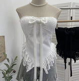 Real-Patting Texture With Chest Pad Anti-Slip-Slip-Smeared Breast-Wearing Bow Irregular Lace Repair Short Coat 2821