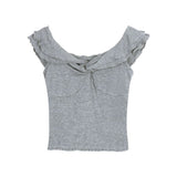 Pure Style Hottie Shoulder Shoulder Short Sleeve T-Shirt Girl Summer Design Feeling Short Umbilled Bone Top
