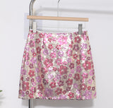 French Heavy Industry Lighting Flowers A-Word Skirt High Waist Thin Ass Anti-Light Short Skirt Women 8158