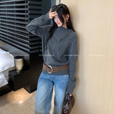 Korean Design Buckled High-Necked Long-Sleeved Knitted Shirt Women's Autumn And Winter 2025 New Loose Lazy Wind Cover Head Sweater