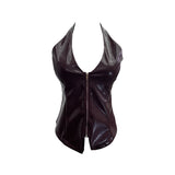 Real Shoot Babes Hanging Neck Deep V Sexy With Chest Pad Pu Sling Sling Zip Open Shirt Woman 8130