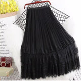 Half-Body Skirt 2025 Spring Korean Version Of The New High-Waisted Lace Splicing Mesh Dress Female 100-Folded Skirt A-Word Long Skirt