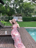 Seaside Vacation High-End Beach Dress Pure Sexy Pink Crumbs Hanging Dress Women's Drag Skirt