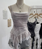 Design-Sensitive Irregular Lace Splicing Hem With Lotus Slings With Lotus Slings Waist Yarn Top 8020