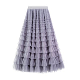 Net Yarn Lotus Leaf Side Temperament Skirt Women's Dress 2025 Spring And Autumn New Famous Woman Long Dress Thin Cake Skirt 2210