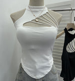 Real Shooting Thai Hottie With Chest Cushion Hollow Sexy Sling Vest Hanging Neck Slim Figure Sleeveless Top 6288