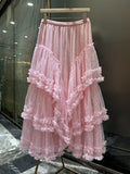 Heavy Industry Lace Splicing Mesh Dress Dress Women 2025 New A-Shaped Yarn Dress Sweet Princess Ponpong Cake Dress