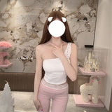 Irregular White Diamond Slanted Shoulder Sling Vest Woman Summer Slime Sleeveless Hottie Put On Clothes