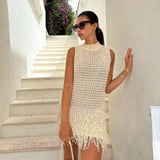 In The Autumn Of 2025, The New Women's Small Fragrant Knitted Vest Skirt Escium Decorated Sleeveless Rounded Short Skirt
