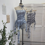 Real Shot Dizzling Mesh With Non-Slip Strip Irregular Lotus Leaf Side Belt Hem Elastic To Apply Chest Vest Woman 8177
