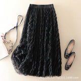 Wave Roll High-End Folded Half-Body Dress Women's Spring 2025 New High-Rise Thin Long A-Word Big Swing Yarn Skirt