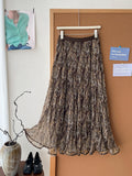 Korean Retro Relaxation Net Yarn Cashew Flower Half-Dress Girl Spring And Summer Retro Lazy Big Swing A-Word Skirt