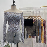 Real Shooting Two Sets Of Sexy Shoulder Single-Layer Thin Mesh Yarn Short T-Shirt + Inner Brat With Chest Pads To Wipe The Chest Vest 8095
