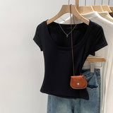 Mordell Shoulder-To-Shoulder U-Neck Short-Sleeved T-Shirt For Women's Summer 2026 New Explosive Pure Hottie Top
