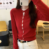 European Chic Long-Sleeved Knitted Jersey Coat Woman 2025 New Autumn And Winter French Unique Temperament Thin Top