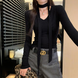 Early Autumn Chic Around The Neck With Wool Long-Sleeved T-Shirt Commuting New Unique Super-Looking Top