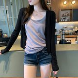 Lyselle Sky Gray Ice Silk Sunscreen Thin Cardigan Jacket Summer 2025 New Light Luxury High-End Feel Blouse